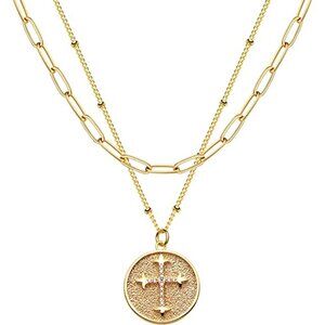 Layered Heart Necklace Pendant Handmade 18k Gold Plated Dainty Gold Choker Arrow